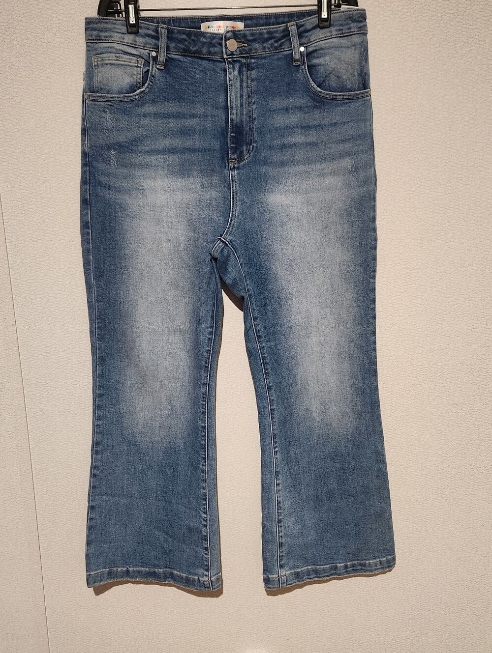Risen High Waisted Flare Jeans Stretch Size 1XL Freckled Poppy